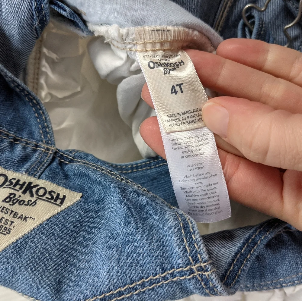 OSH-KOSH B'GOSH girls white eyelet blue denim bib overall skirtall jumper 4t